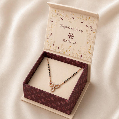 Rose Gold Floral Drop Mangalsutra Ratniva jewellery packaging