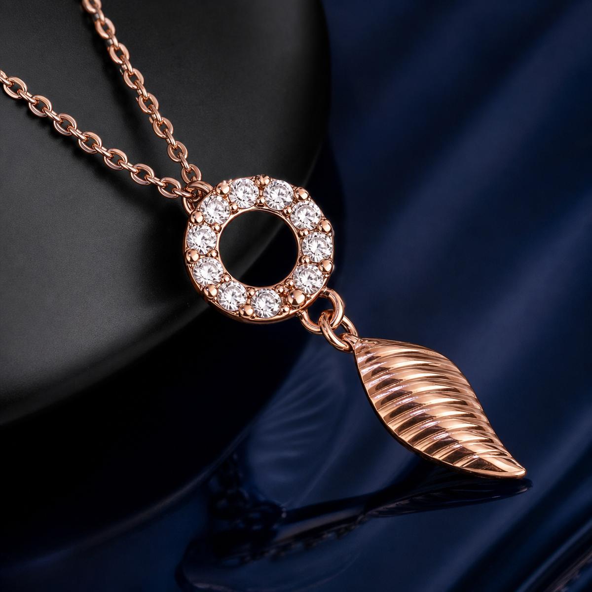 Rose Gold Laurel Leaf Drop Necklace design detail