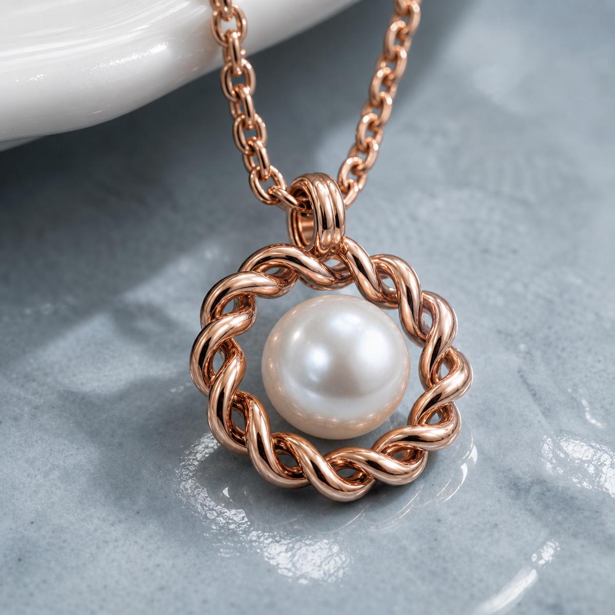 Rose Gold Luna Pearl Halo Pendant design detail