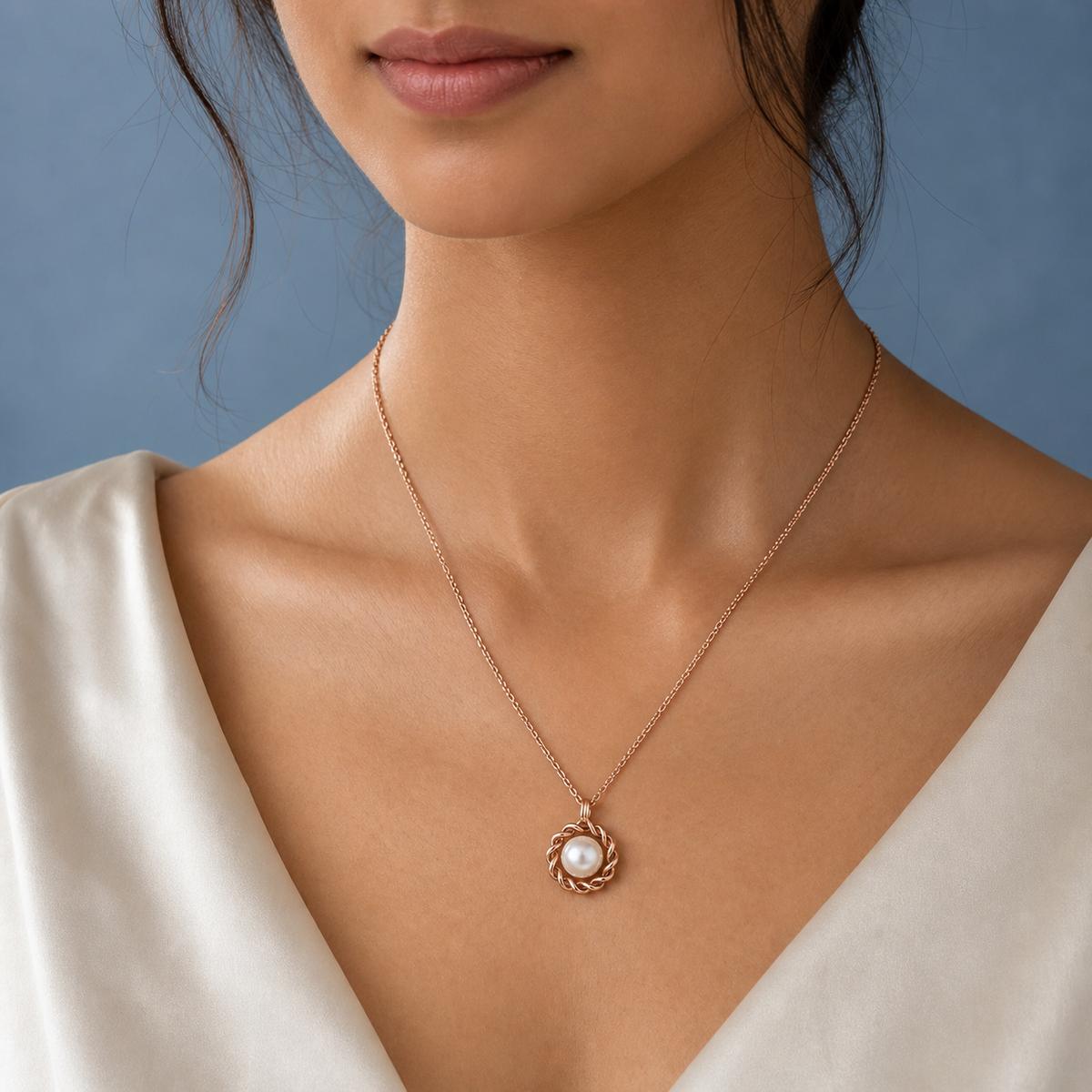 Rose Gold Luna Pearl Halo Pendant product image 3