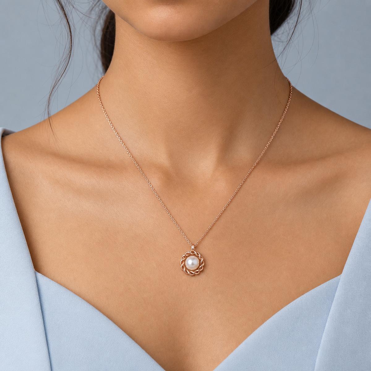 Rose Gold Luna Pearl Halo Pendant product image 6