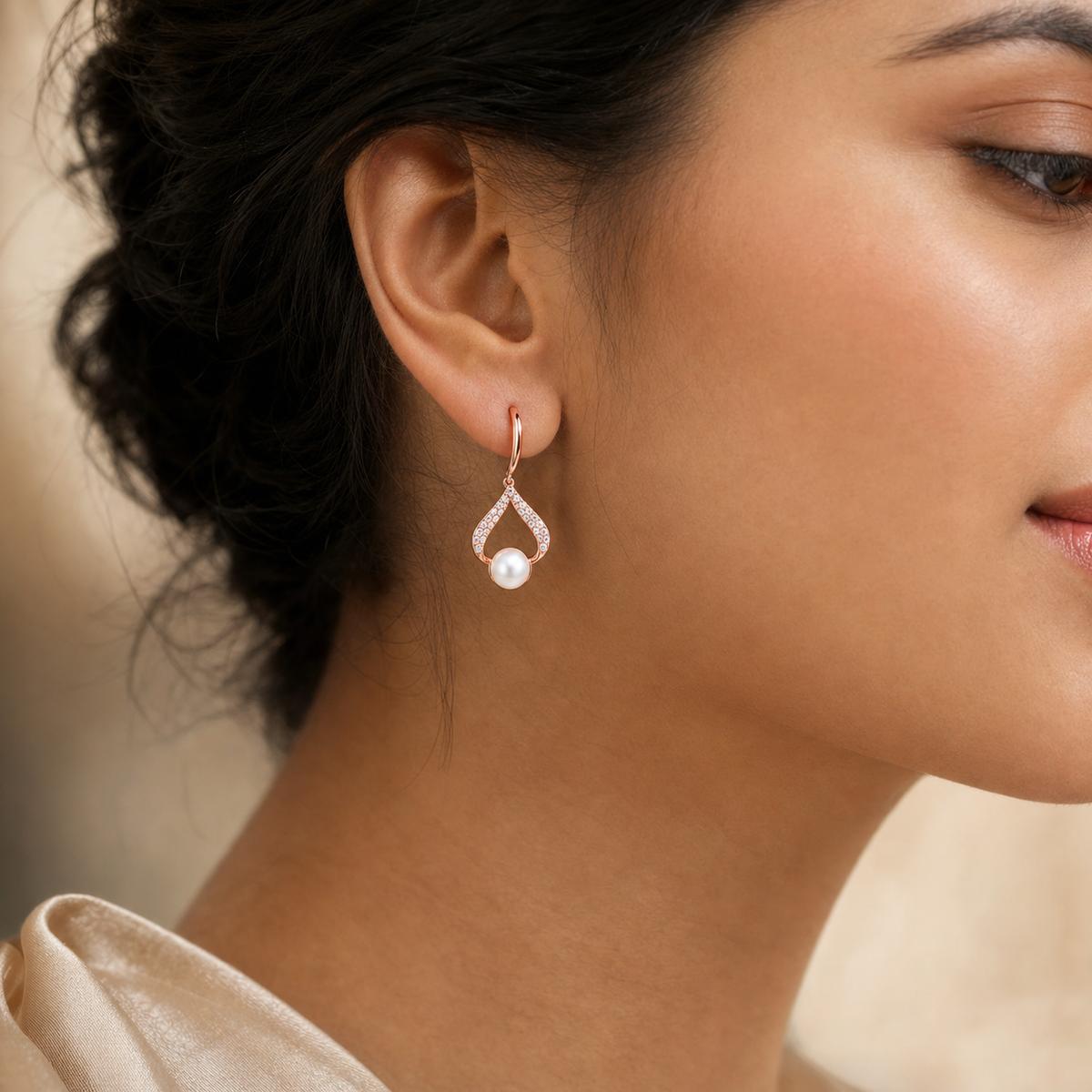 Rose Gold Luna Pearl Loop Earrings product image 7