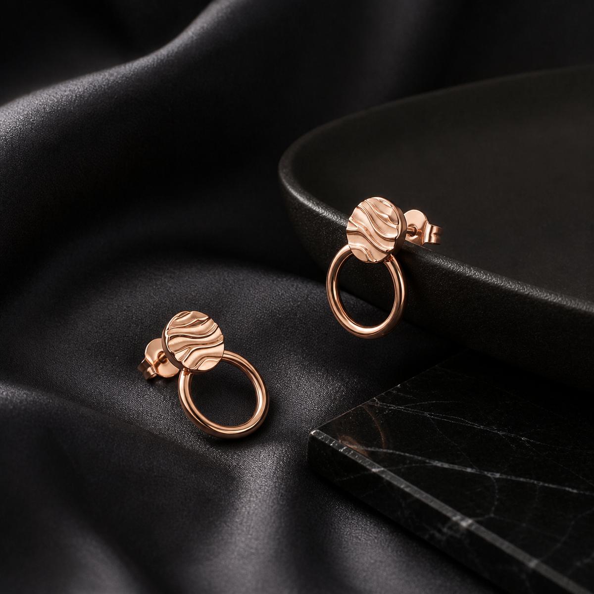 Rose Gold Luna Ribbed Ring Earrings product image 2