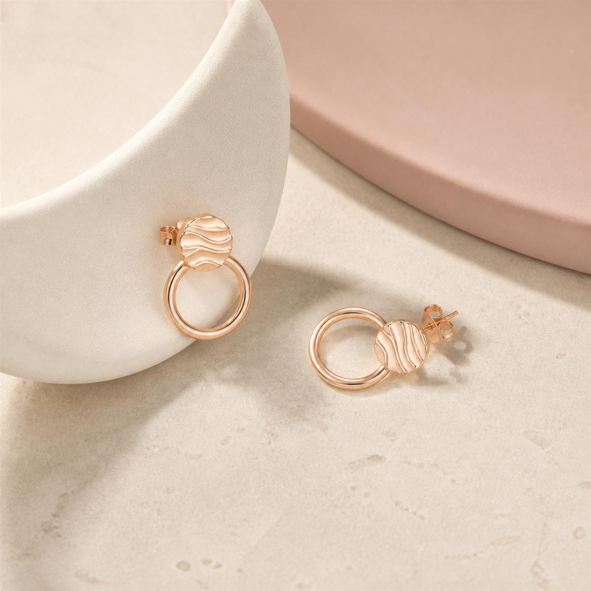 Rose Gold Luna Ribbed Ring Earrings product image 4