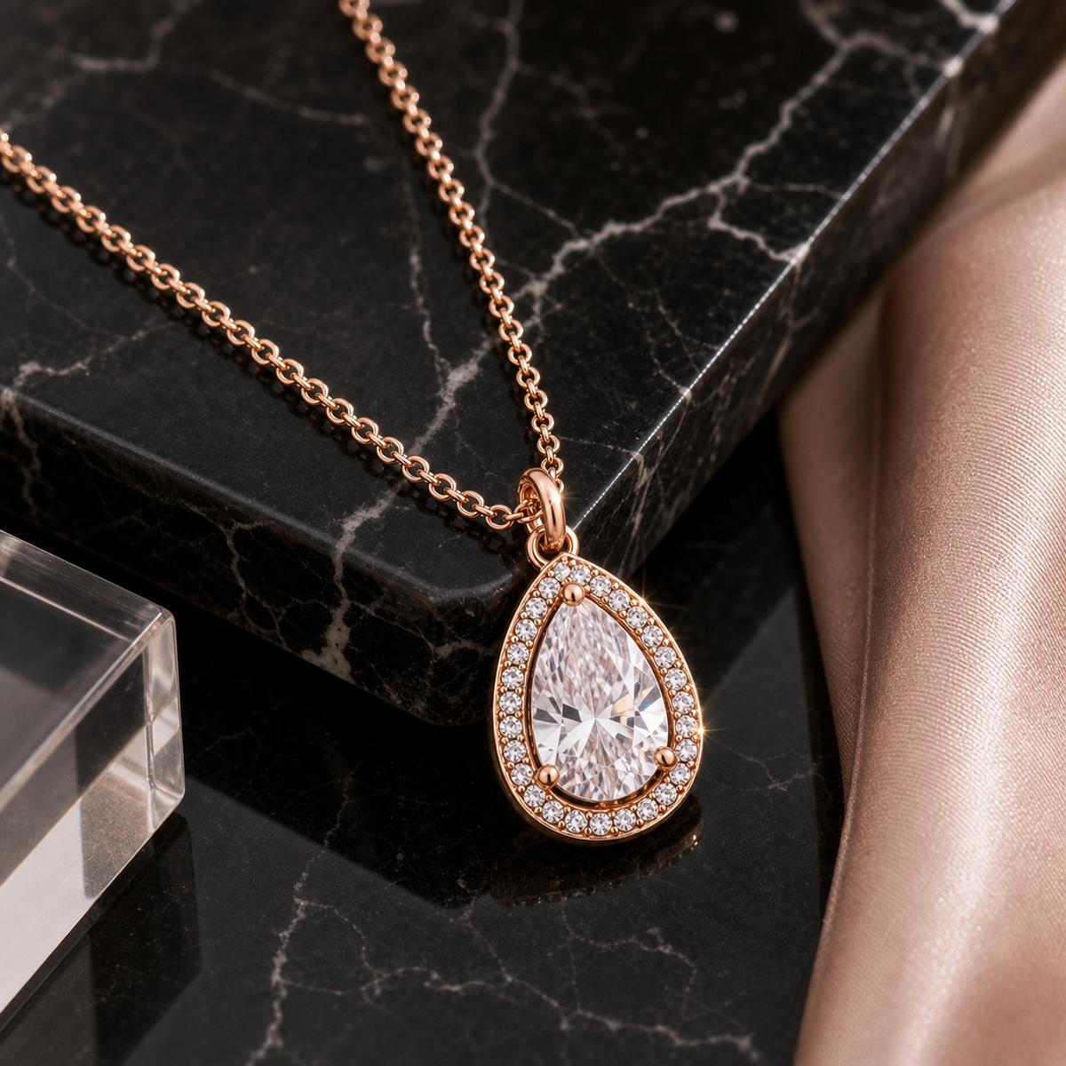 Rose Gold Mira Pear Halo Pendant product image 5
