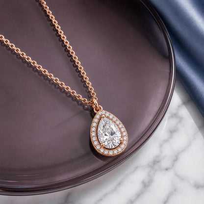 Rose Gold Mira Pear Halo Pendant product image 2