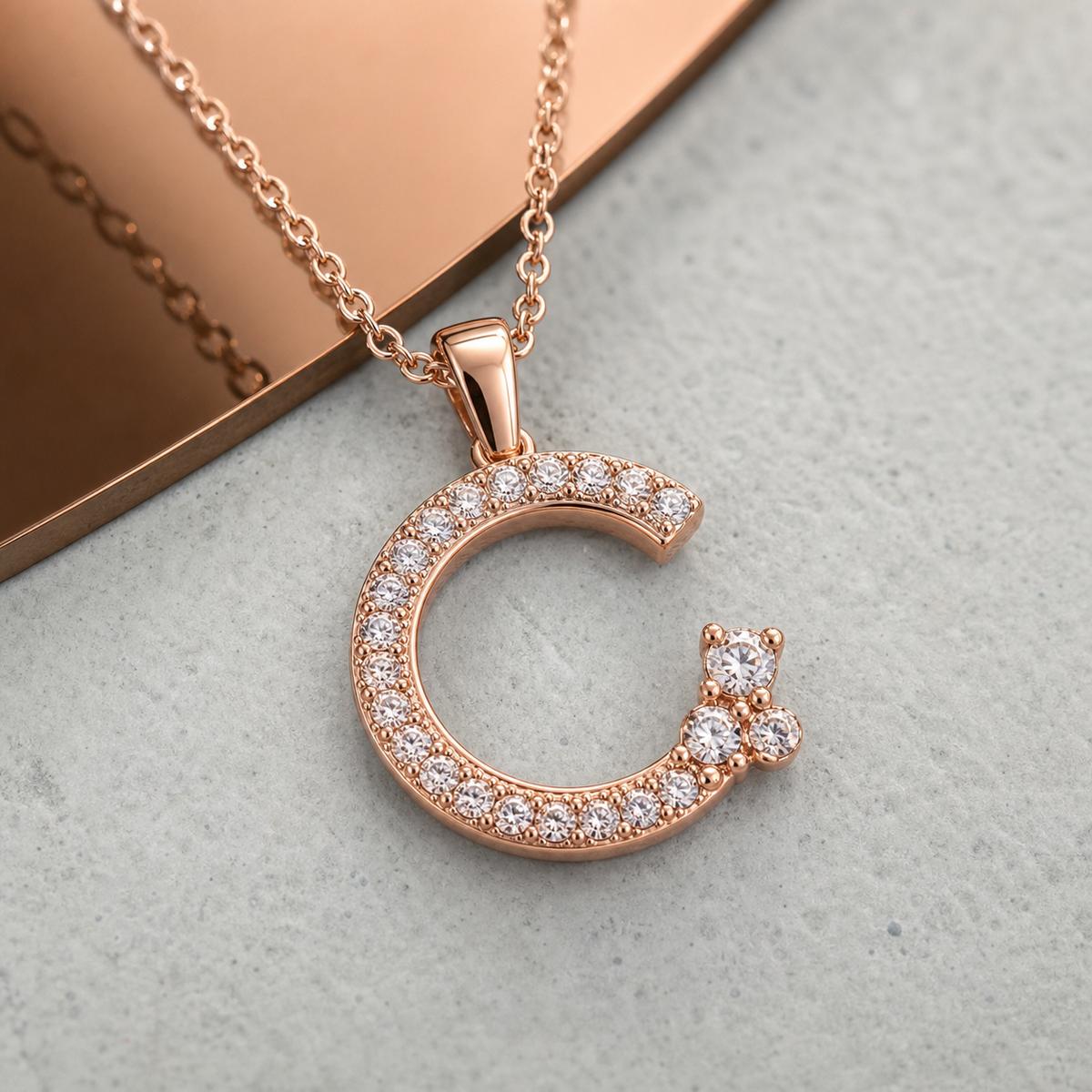 Rose Gold Moonlit Crescent Pendant design detail