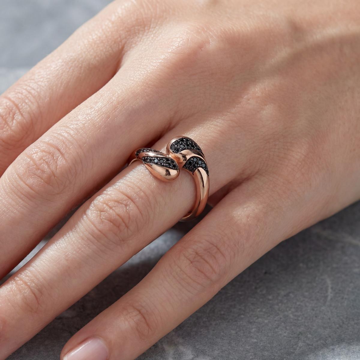 Rose Gold Adjustable Noir Wave Ring design detail