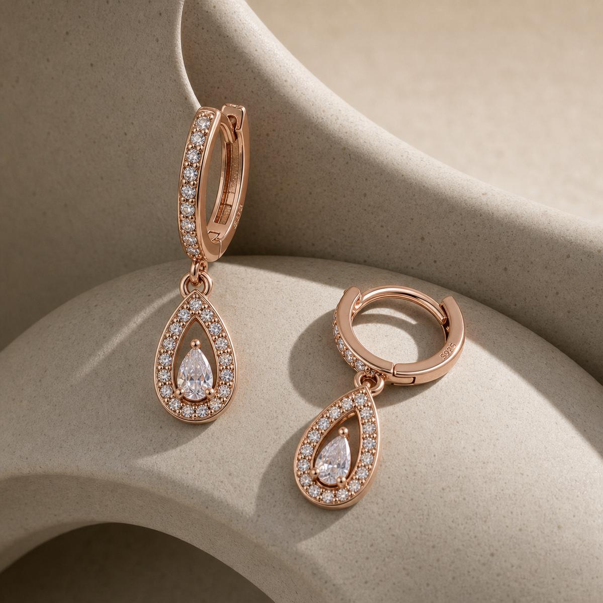 Rose Gold Noor Pear Huggie Earrings product image 4