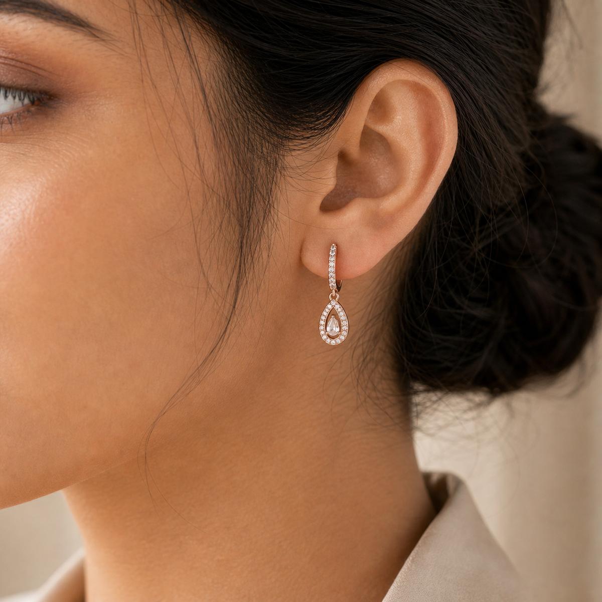 Rose Gold Noor Pear Huggie Earrings product image 7