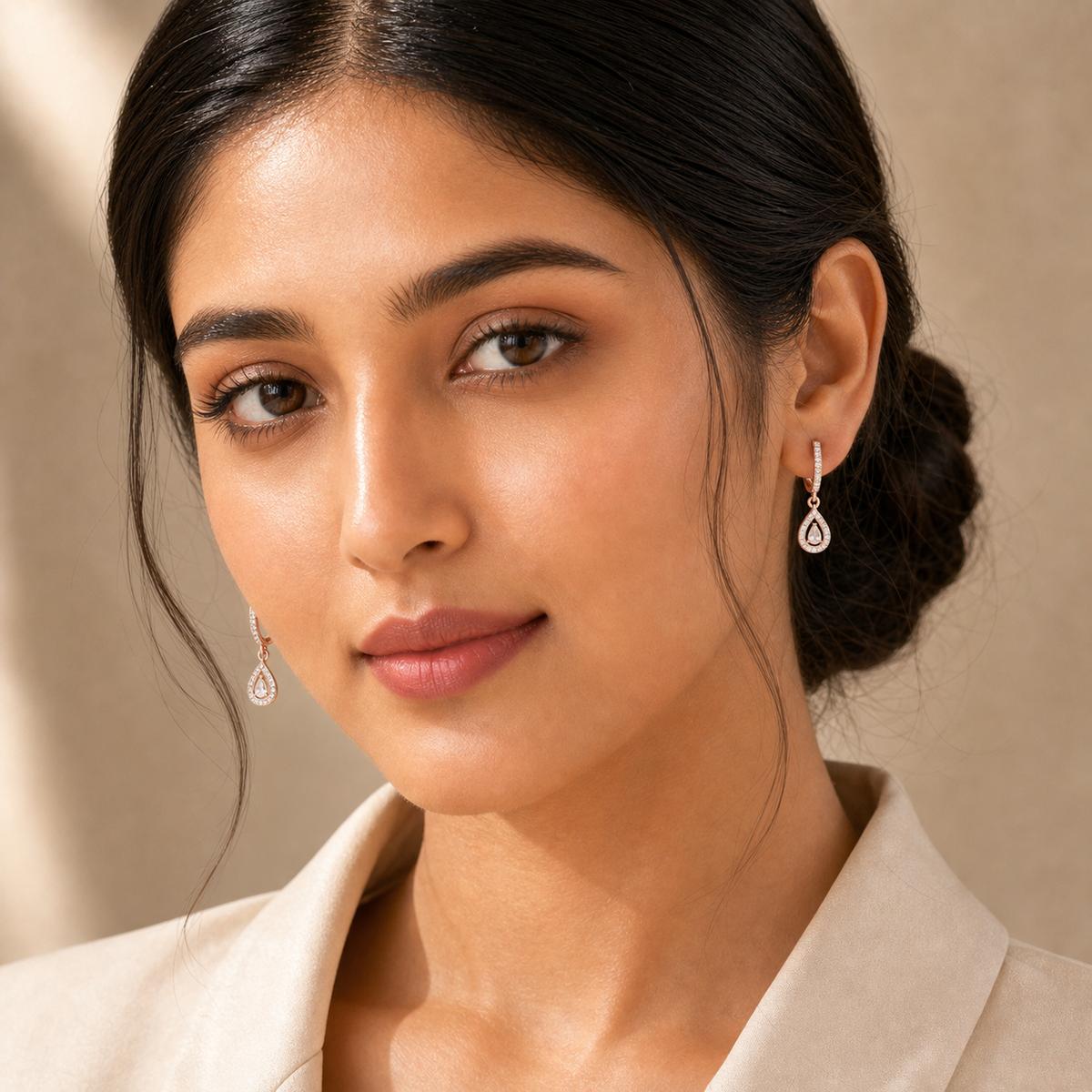 Rose Gold Noor Pear Huggie Earrings product image 8