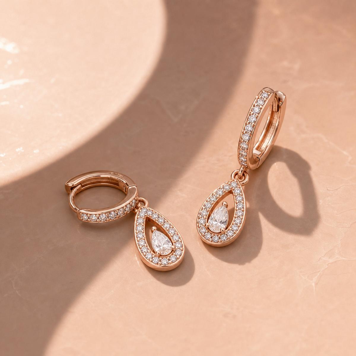 Rose Gold Noor Pear Huggie Earrings product image 5
