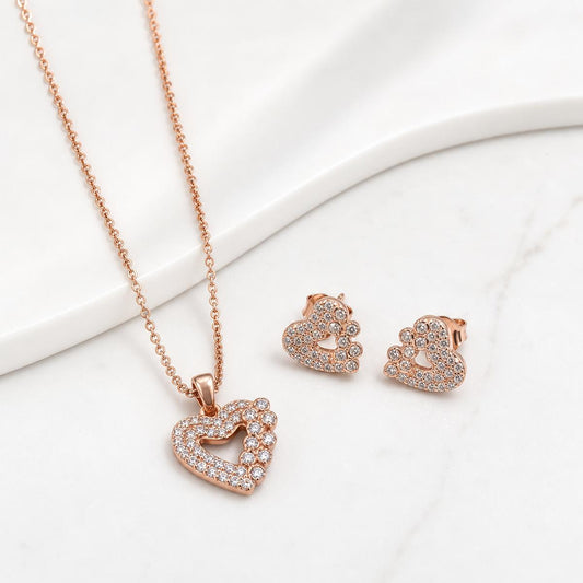 Rose Gold Open Heart Halo Jewellery Set product image 1
