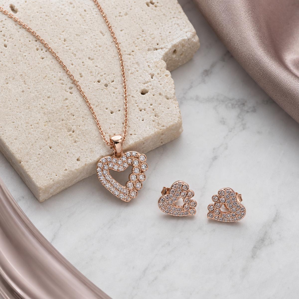 Rose Gold Open Heart Halo Jewellery Set product image 3