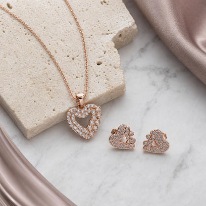 Rose Gold Open Heart Halo Jewellery Set product image 3