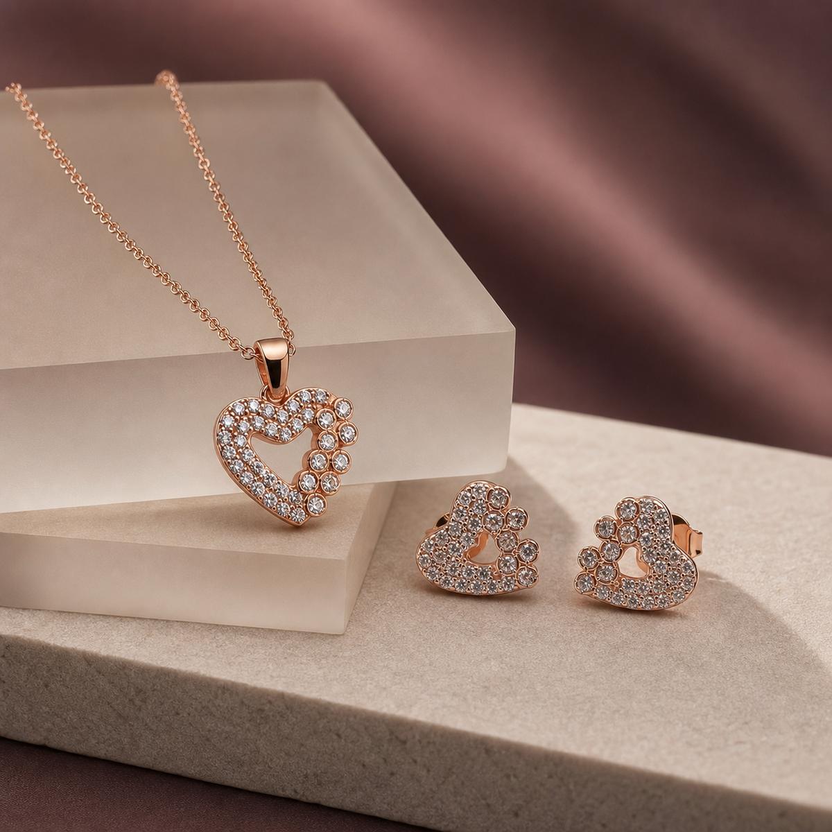 Rose Gold Open Heart Halo Jewellery Set product image 5