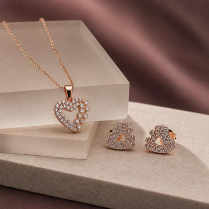 Rose Gold Open Heart Halo Jewellery Set product image 5