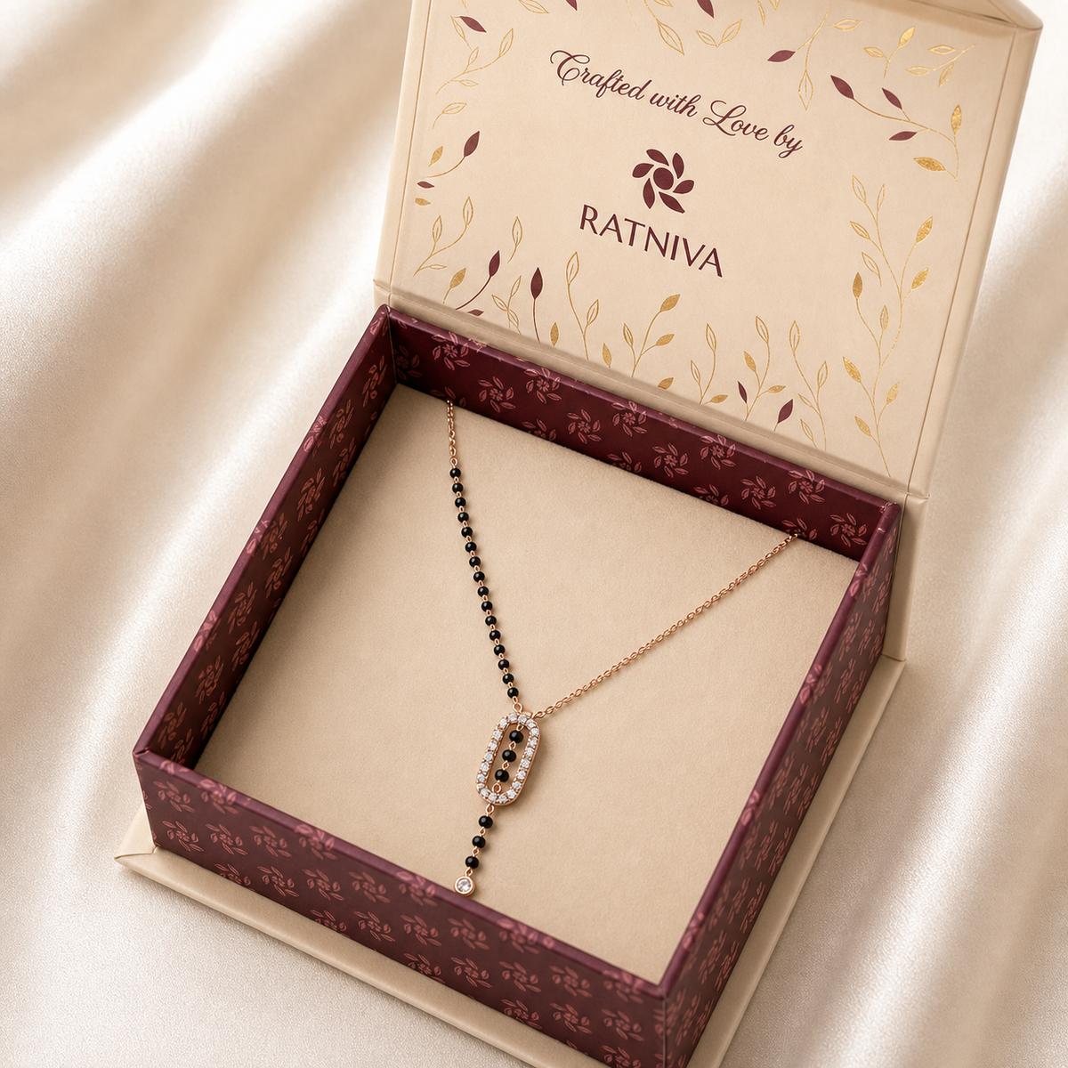 Rose Gold Oval Cascade Mangalsutra Ratniva jewellery packaging