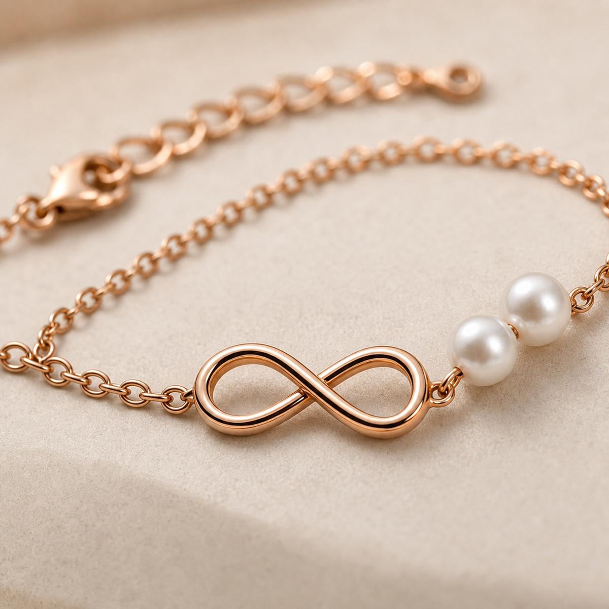 Rose Gold Pearl Infinity Bracelet design detail