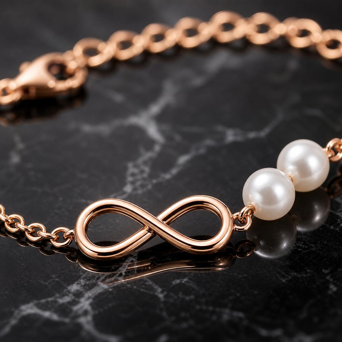 Rose Gold Pearl Infinity Bracelet design detail