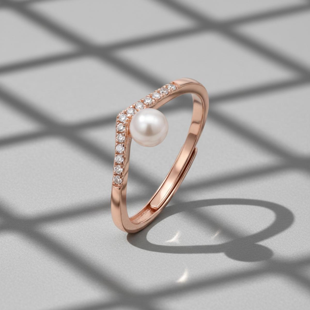 Rose Gold Adjustable Pearl Line Ring design detail