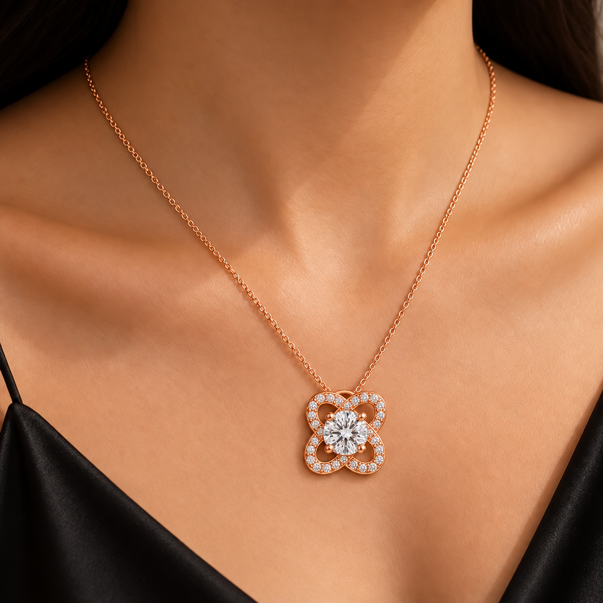 Rose Gold Petal Cross Bloom Pendant
