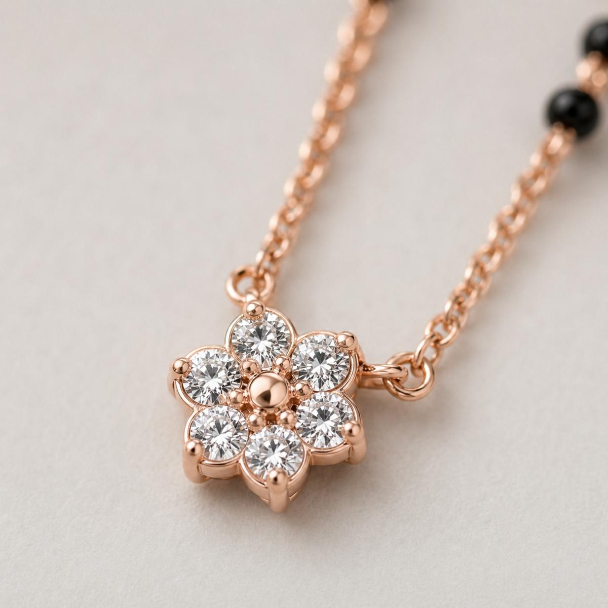 Rose Gold Petal Spark Mangalsutra design detail