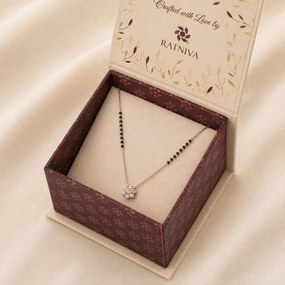 Rose Gold Petal Spark Mangalsutra Ratniva jewellery packaging