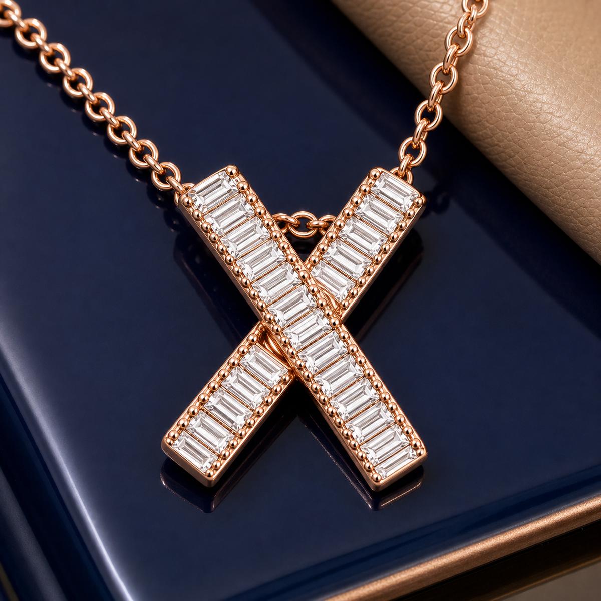 Rose Gold Prism Cross Pendant design detail