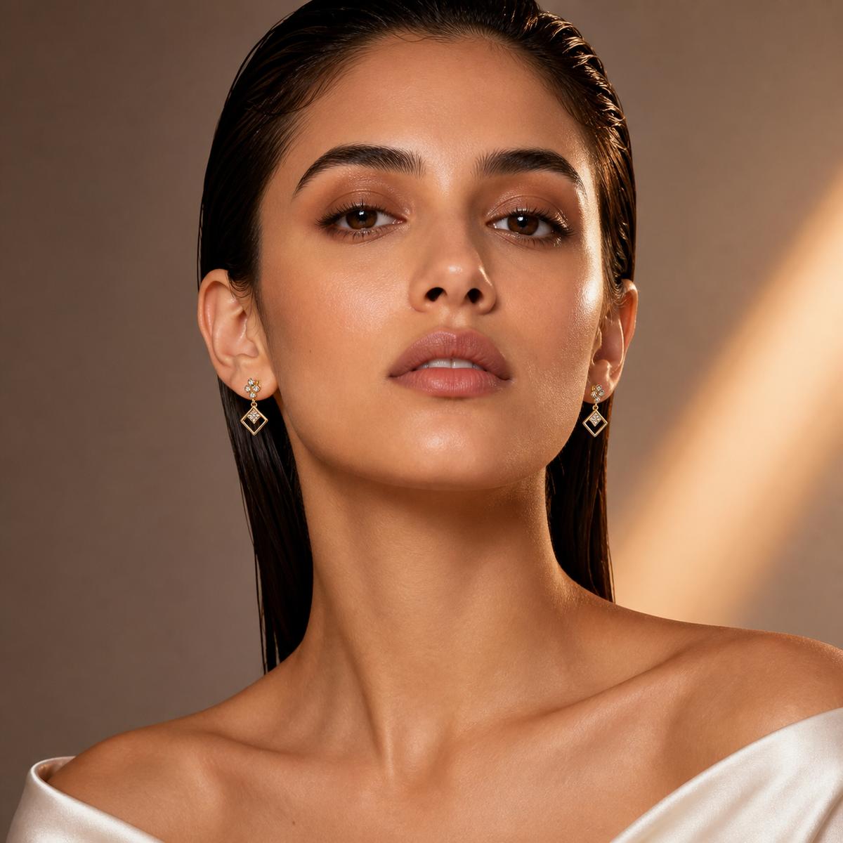Rose Gold Prism Floral Diamond Drop Earrings product image 4