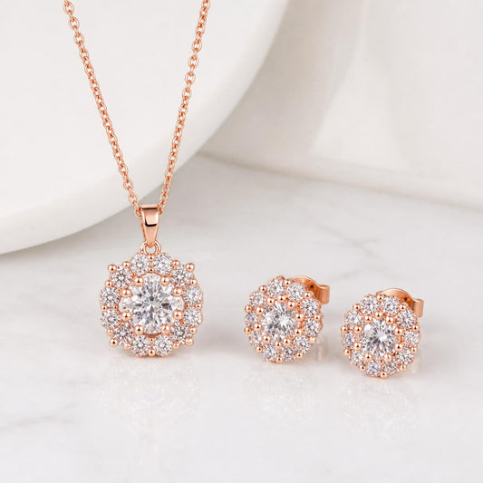 Rose Gold Rosette Cluster Jewellery Set product image 1