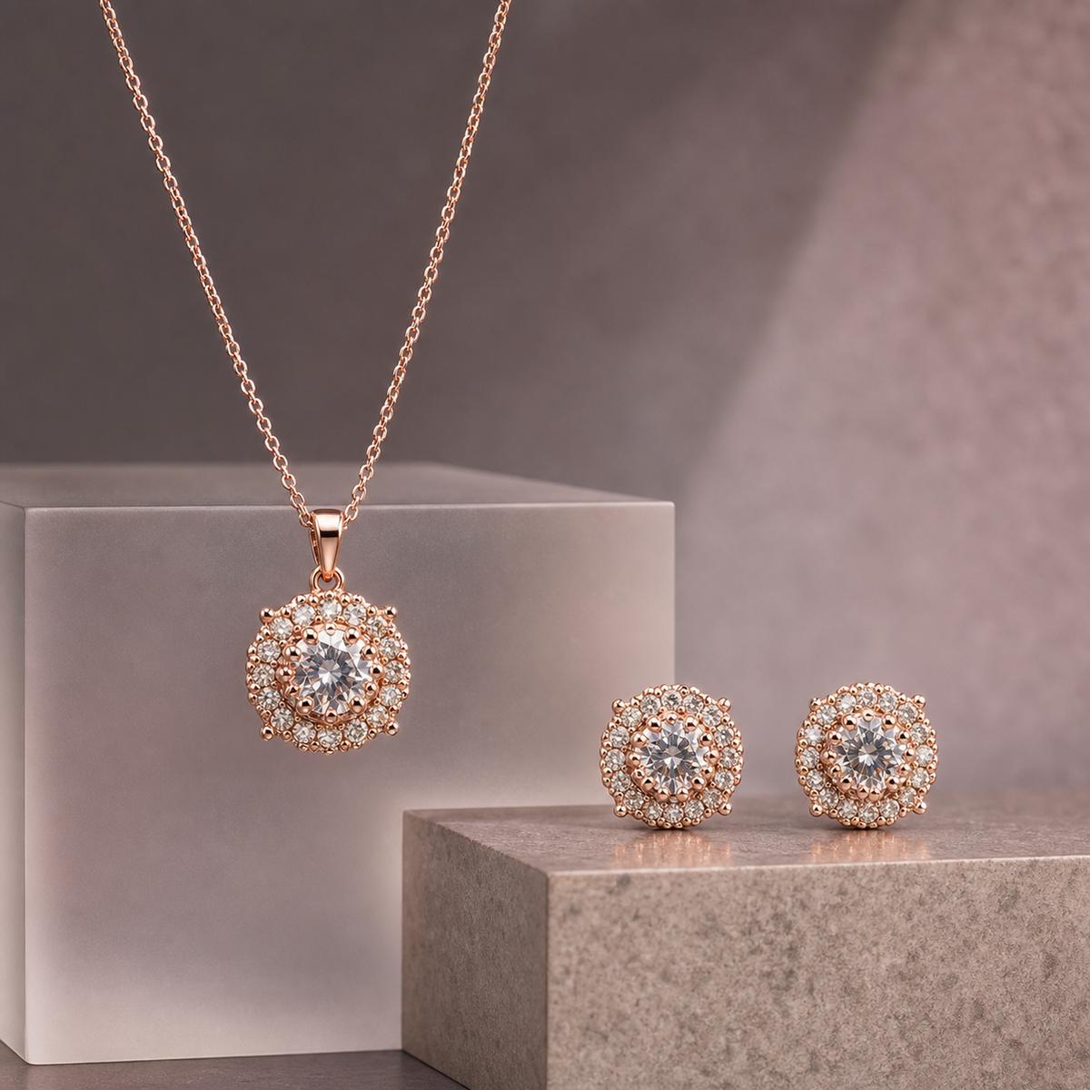 Rose Gold Rosette Cluster Jewellery Set product image 5