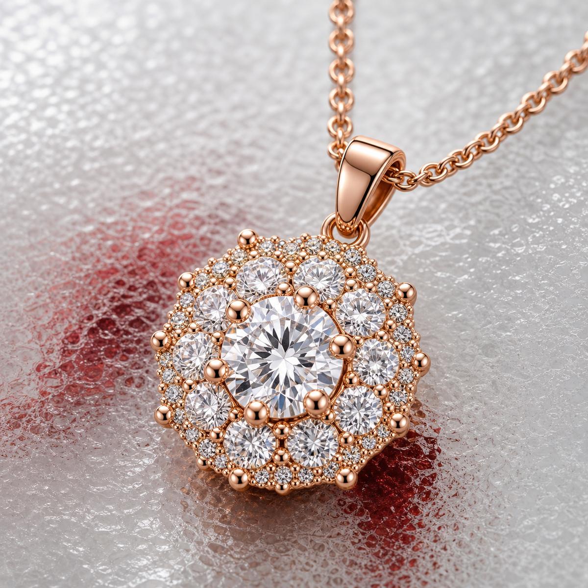 Rose Gold Rosette Halo Pendant design detail