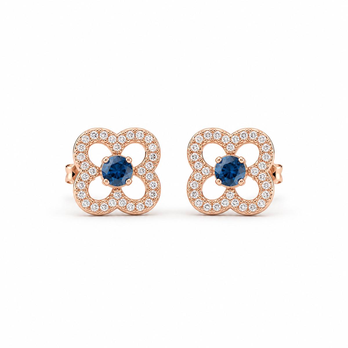 Rose Gold Sapphire Clover Bloom Earrings product image 1