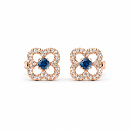 Rose Gold Sapphire Clover Bloom Earrings product image 1