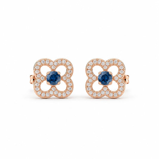 Rose Gold Sapphire Clover Bloom Earrings product image 1