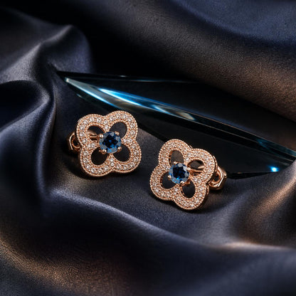 Rose Gold Sapphire Clover Bloom Earrings product image 2