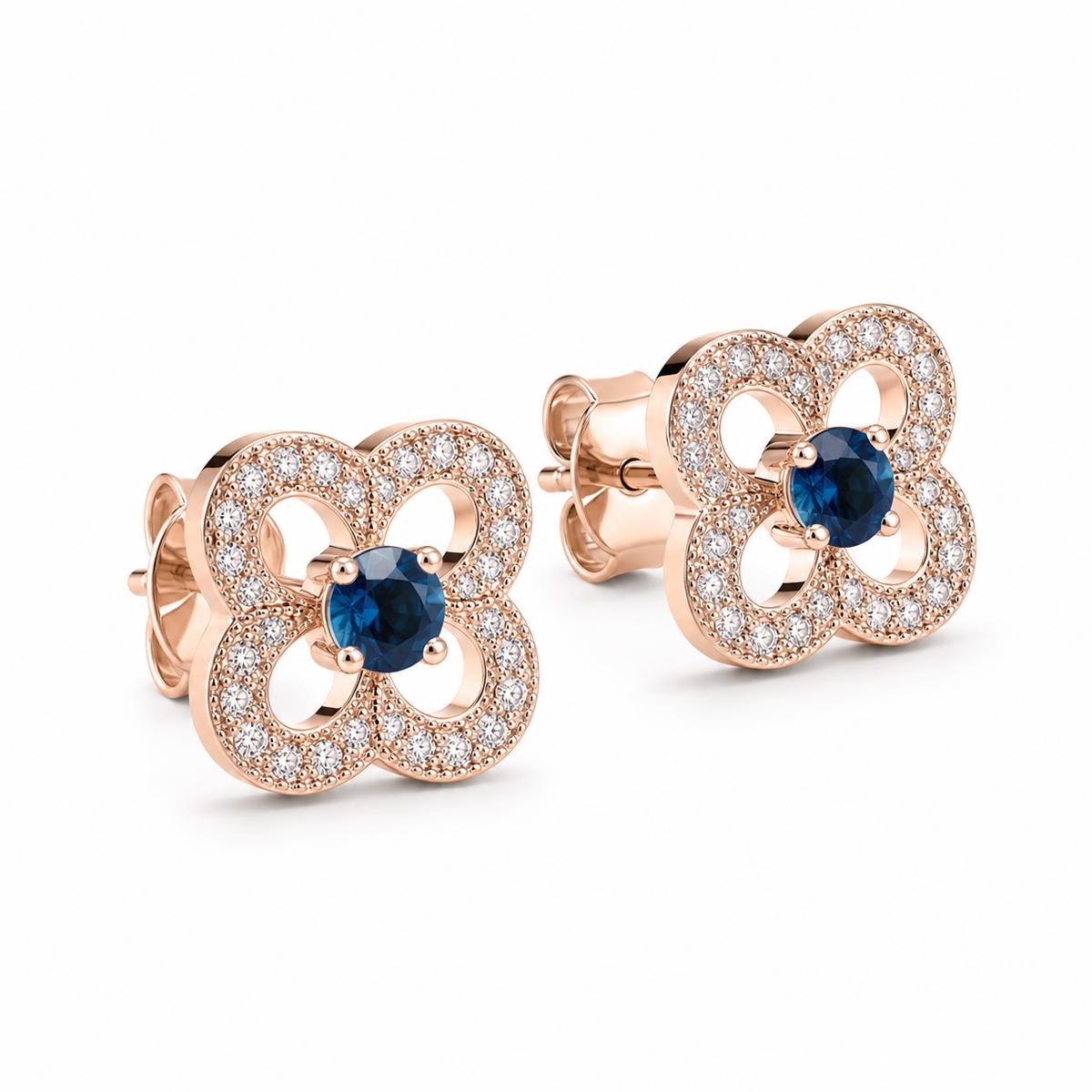 Rose Gold Sapphire Clover Bloom Earrings product image 5