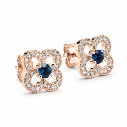 Rose Gold Sapphire Clover Bloom Earrings product image 5