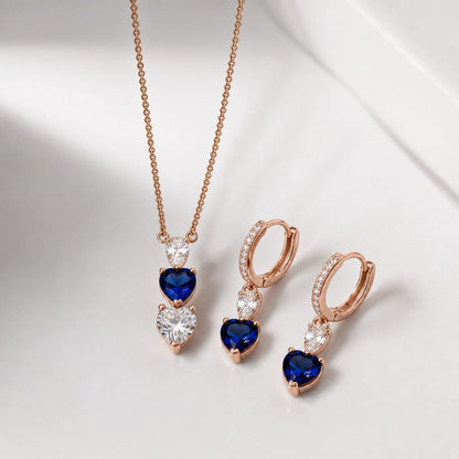 Rose Gold Sapphire Heart Drop Jewellery Set product image 1