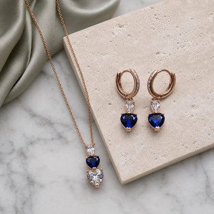 Rose Gold Sapphire Heart Drop Jewellery Set product image 3