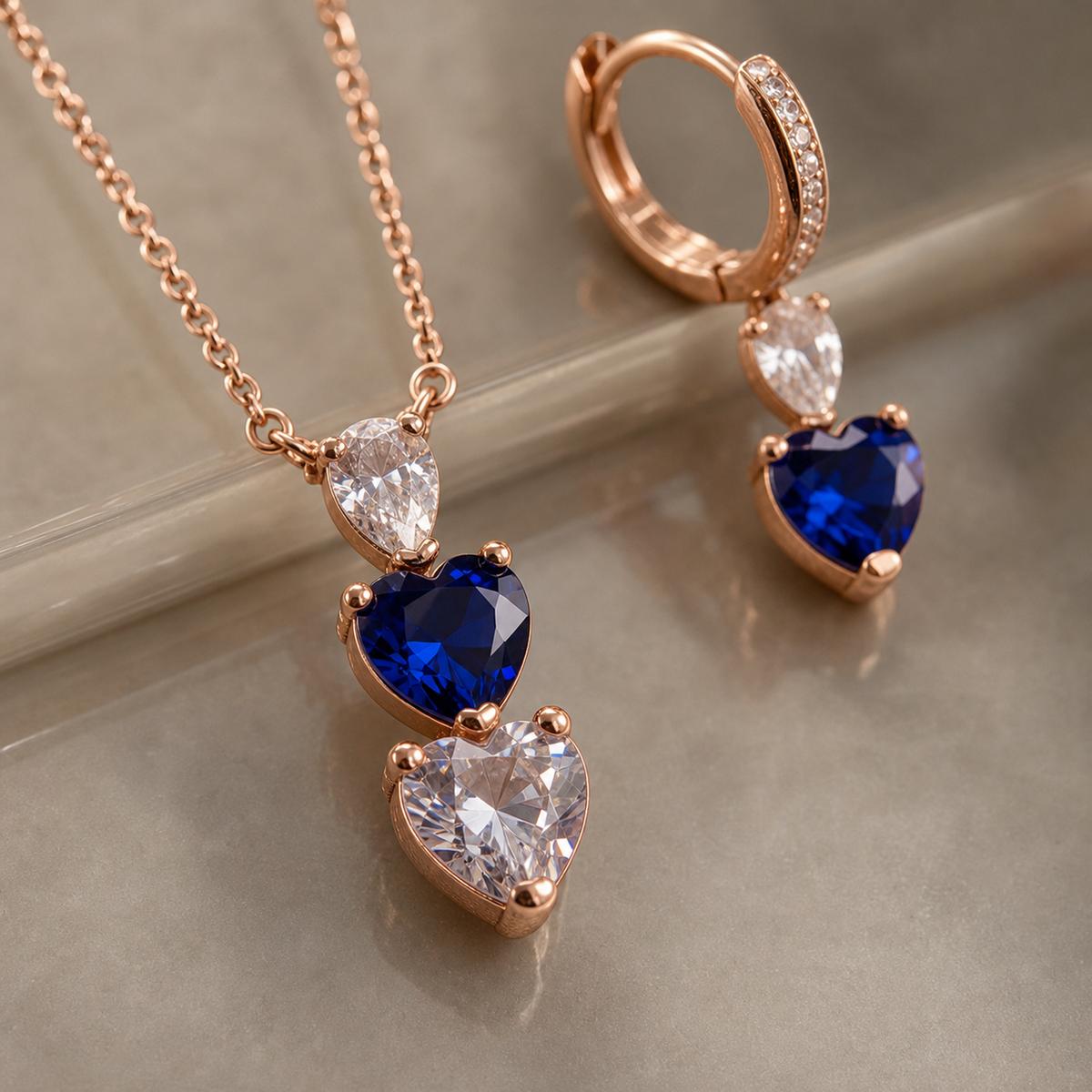 Rose Gold Sapphire Heart Drop Jewellery Set product image 4