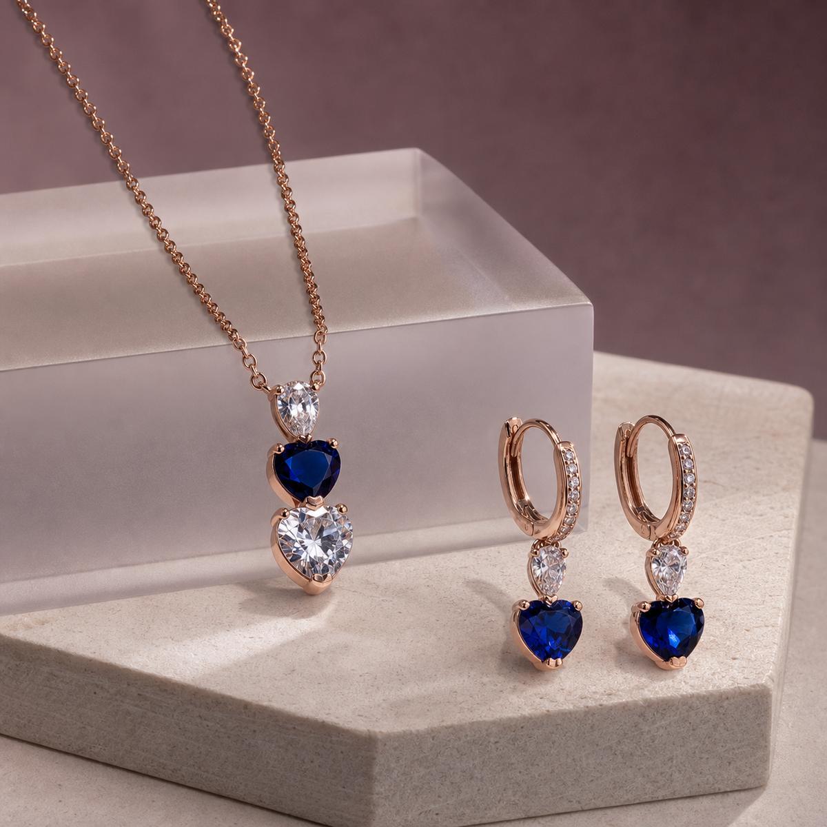 Rose Gold Sapphire Heart Drop Jewellery Set product image 5