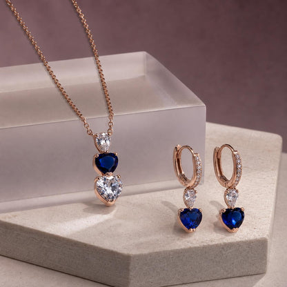 Rose Gold Sapphire Heart Drop Jewellery Set product image 5