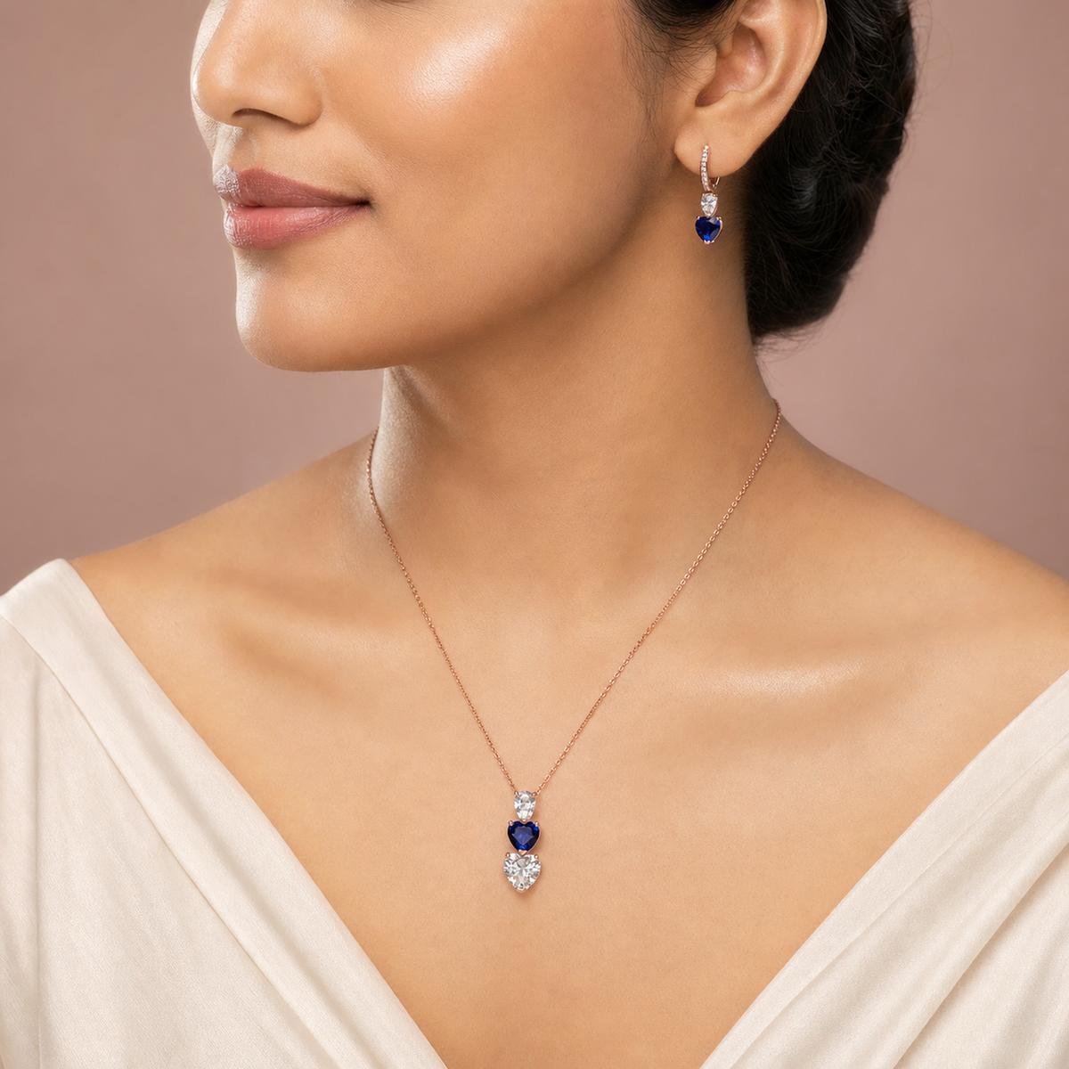 Rose Gold Sapphire Heart Drop Jewellery Set product image 6