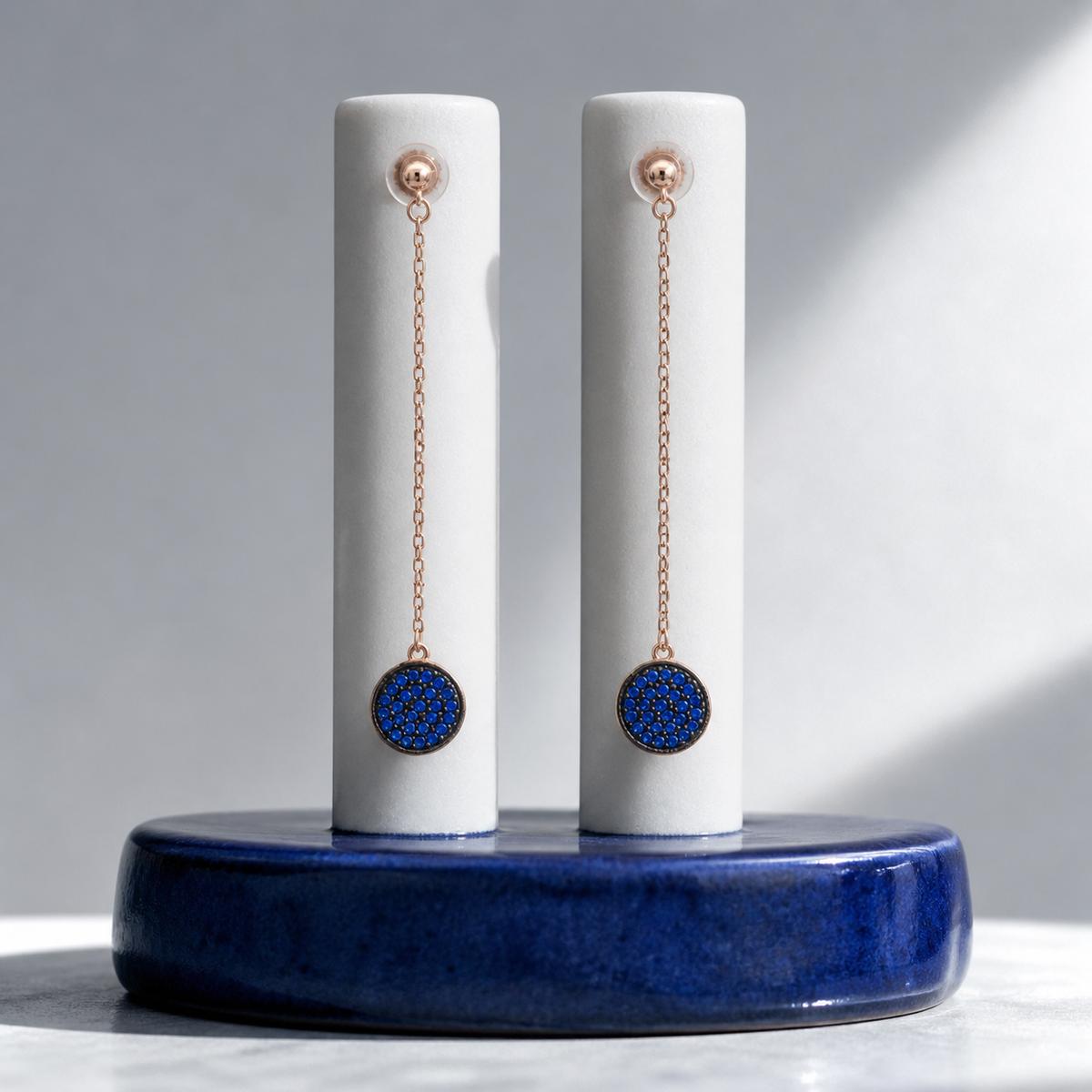 Rose Gold Sapphire Thread Earrings product image 4