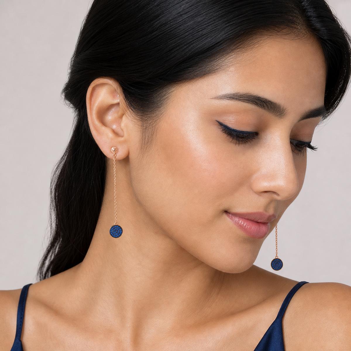 Rose Gold Sapphire Thread Earrings product image 7