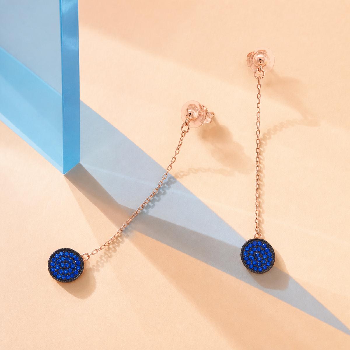 Rose Gold Sapphire Thread Earrings product image 5