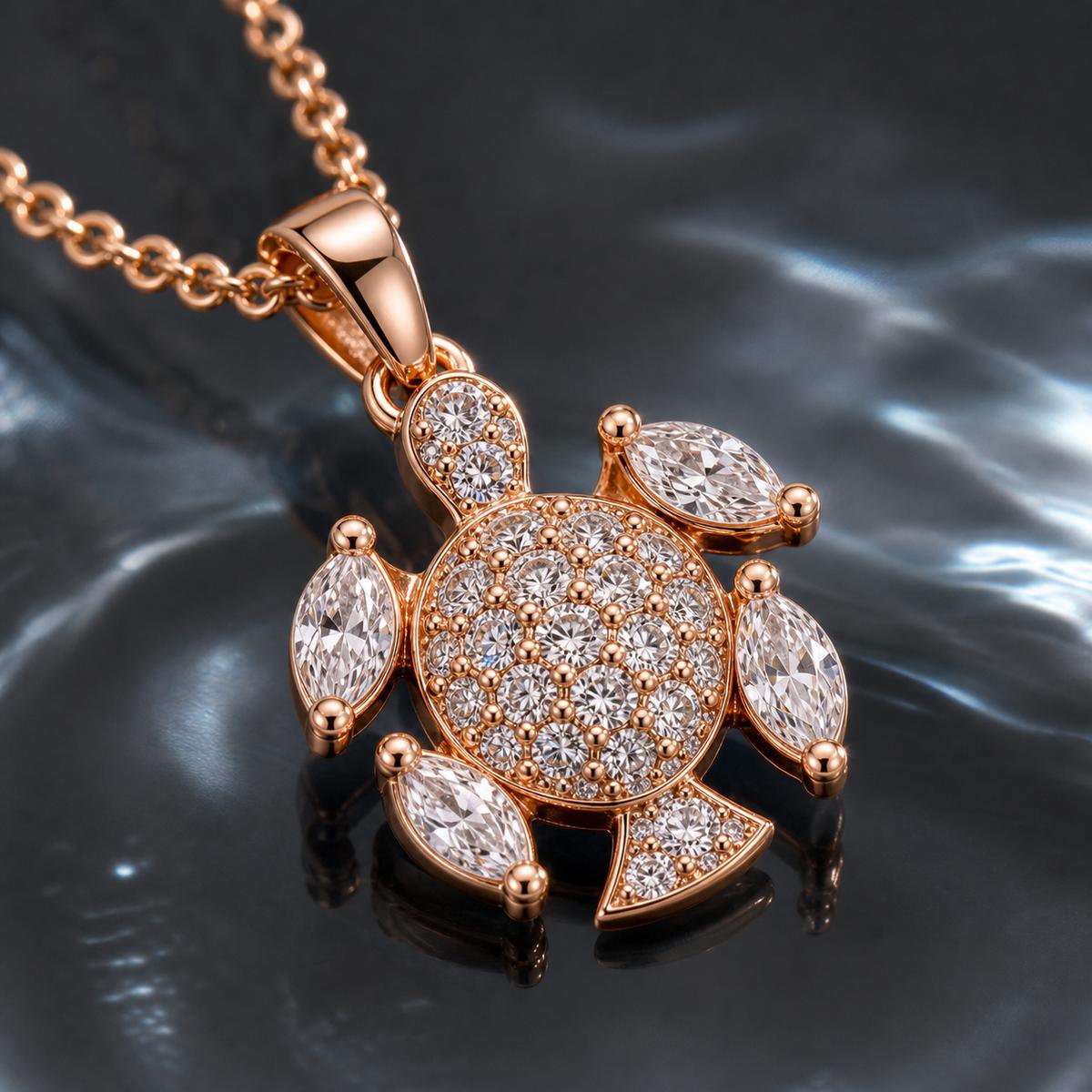Rose Gold Sea Turtle Charm Pendant design detail
