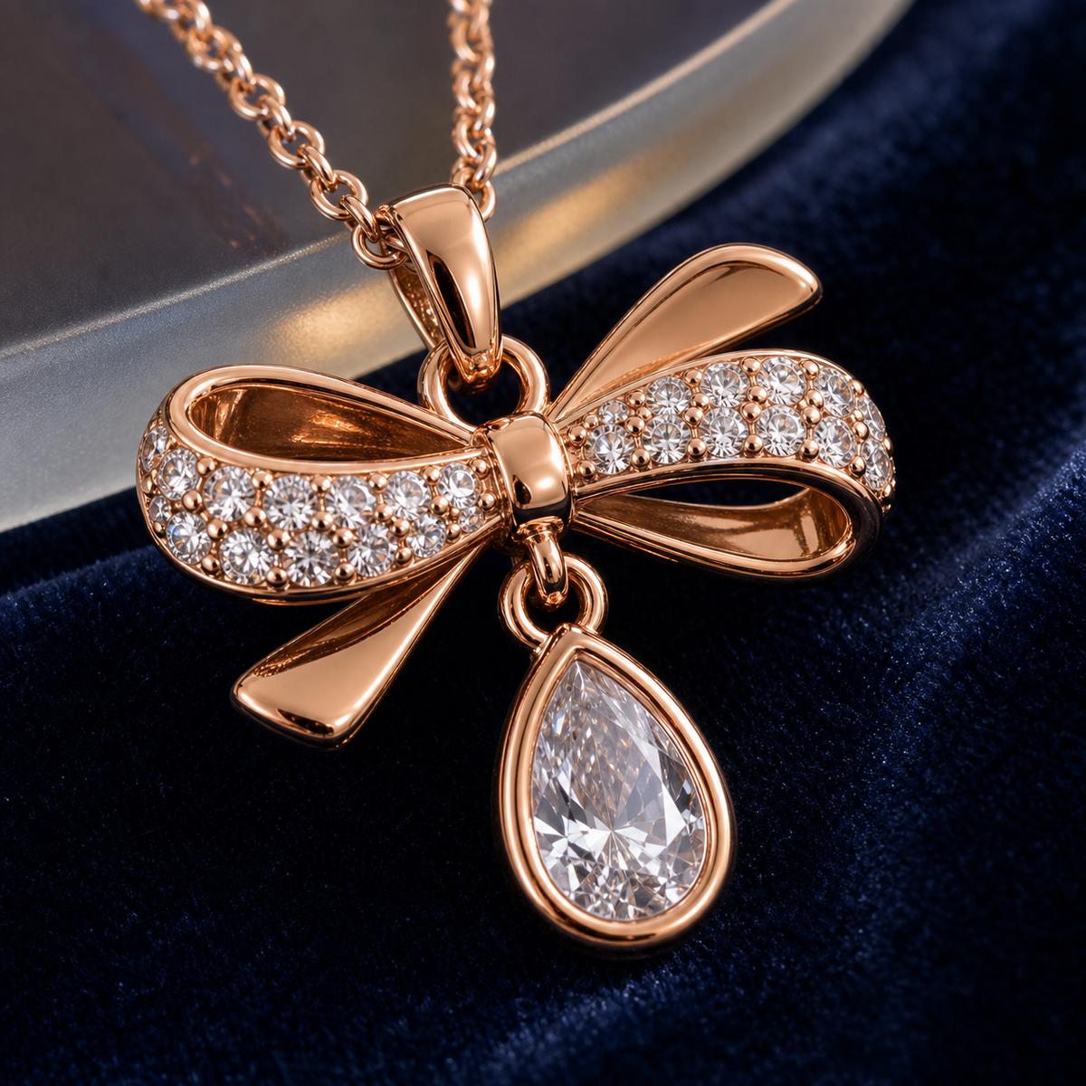 Rose Gold Seraphina Bow Drop Pendant design detail